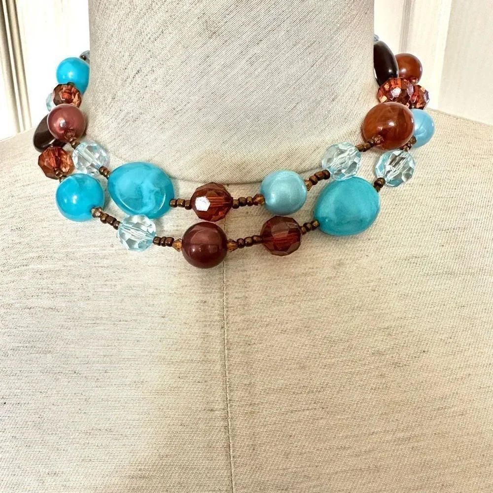 Blue and brown beaded necklace